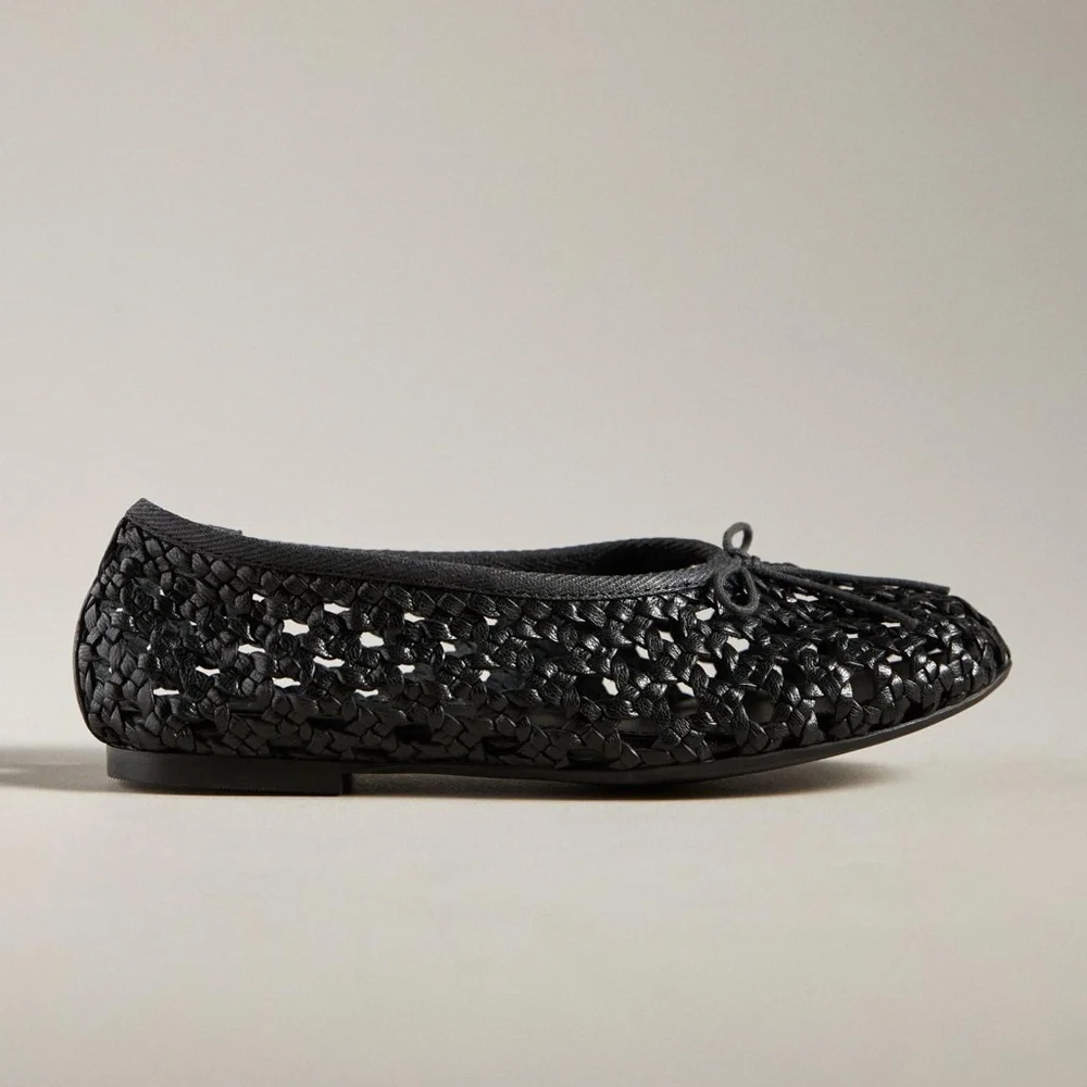 Anthropologie Pilcro Woven Leather Ballet Flats Black New